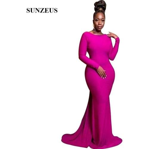 African Women Fuchsia Prom Dresses 2019 Mermaid Long Sleeves Open Back Party Gowns gala jurken dames