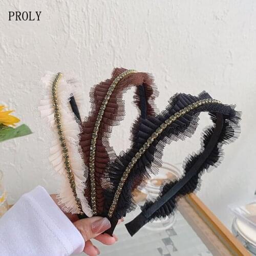 PROLY New Fashion Women Hairband Pleated Rhinestone Headband Simple Style Turban Girls Solid Color Headwear Hair Accessories