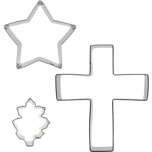 Five pointed star, Cross, Small Leaf shaped 3 piece biscuit cutting molds, baking tools, cake decorating soft candy tools