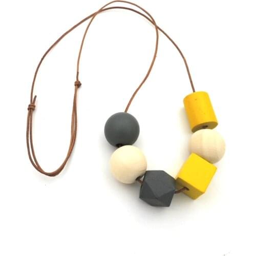 GREY YELLOW WOOD geometric pendant minimalist statement modern everyday SQUARE TUBE NW161