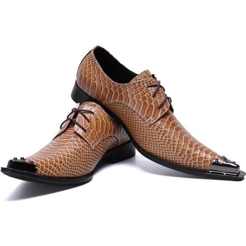 Men Dress Shoes Brown Lace Up Loafers Mens Pointed Toe Handmade Flats For Male