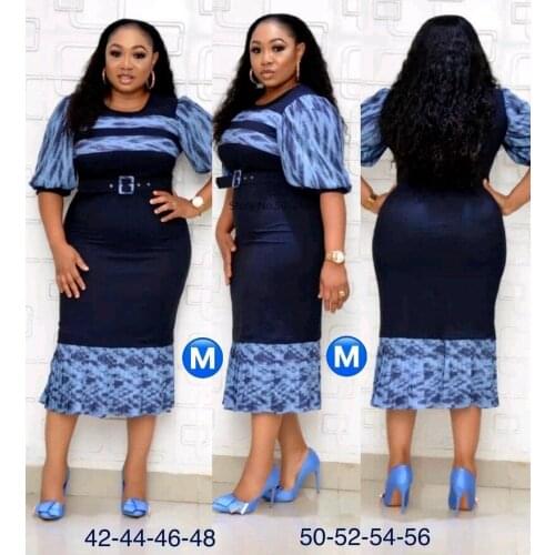 U-CN African Dresses For Women Dashiki Midi Dress Bazin African Clothing 3/4 Sleeve Dresses Office Africa Clothes 2021 Summer