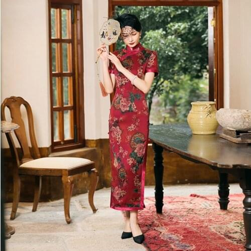 Qipao Evening Dresses Silk Cheongsam Dress Customization Red Plus Large Size Marry Cheongsams Traditional Qipao Chinese Dress