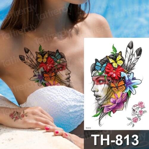 Temporary tattoos for girls unique flower tattoos tribal birds animals water color indian tattoo waterproof fake body sticker