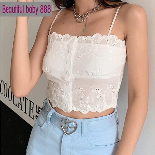 Meqeiss Chic Embroidery Laciness Cotton Camisole For Woman Casual Simple Streetwear Female Bodycon Activity Crop Top Y2k Top