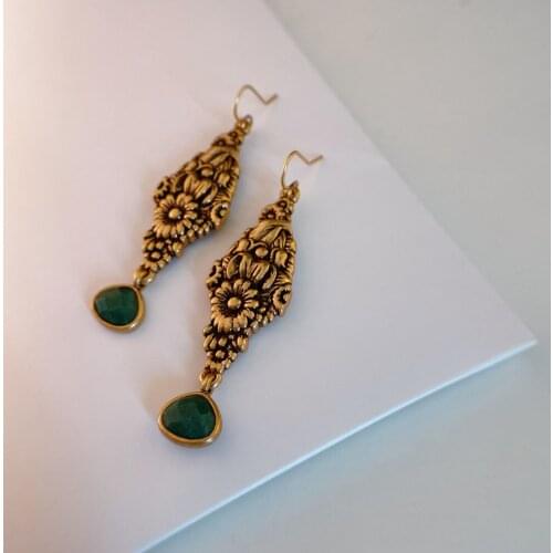 2021 New Bohemian Long Retro Natural Stone European And American Ethnic Wind Earrings For Women