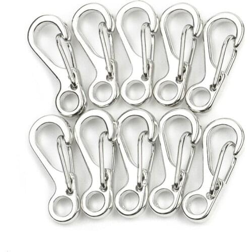 10pcs/set Carabiner Mini Stainless Steel Key Buckle Snap Spring Clip Hook Stainless Steel Rust-proof Camping Hiking Parts