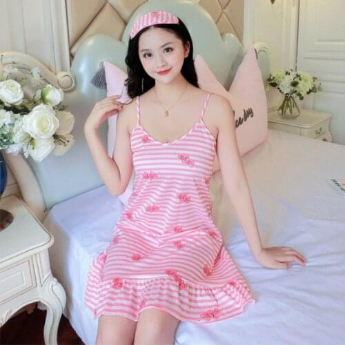 2021Summer Womens Nightdress Suspender Loose and Fresh Nightdress Home Wear Womens Nightgown Sleepwear Night Gown Sleep Wear
