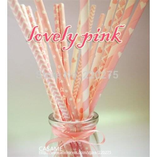25pcs pink gold striped mixed kids birthday wedding decorative party decoration event supplies drinking Paper Straws