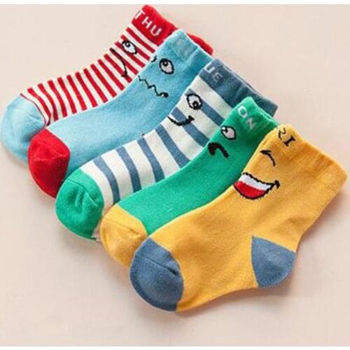 5 pairs/ lot 2018 Spring & Summer/ Autumn Smiling face Pattern Cotton Baby Socks Boys Girls Socks 1-12 Year Children Socks
