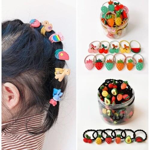 6/10/20/30pcs Girls Hair Rubber Bands Set Children Cartoon Fruit Flower Scrunchies Cute Hair Accessories Kids Elastic Hairring