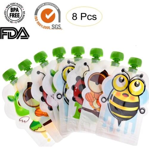 8pcs 148ml Baby Food Storage Pouch Portable BPA-Free Reusable Sealed Complementary Food Pouch Homemade Puree Pulp Storage Bag