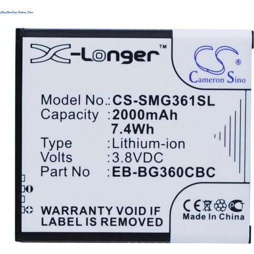 Cameron Sino 2000mAh Battery EB-BG360BBE, EB-BG360CBC for Samsung Galaxy J2,SM-G360,G3606,G3608,G3609,G360BT,G360P,G361,J200M