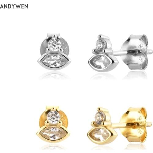 ANDYWEN 925 Sterling Silver Tiny Small Eye Stud Earring Piercing Luxury Party Wedding Ovals Clear Zircon Pendiente jewelry