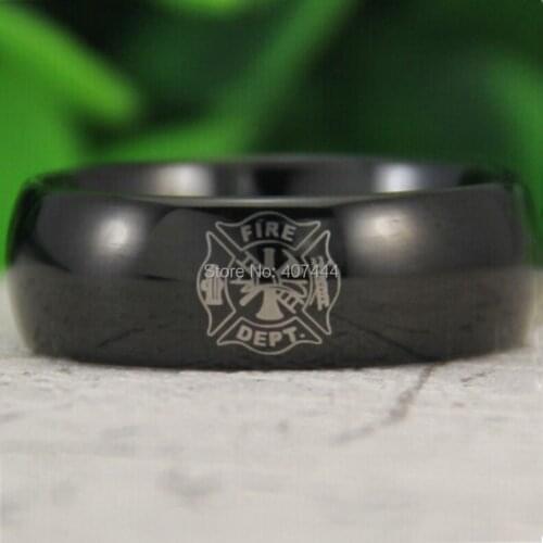 Free Shipping YGK JEWELRY Hot Sales 8MM Black Dome Fireman FireFighter Fire Police Mens Tungsten Wedding Ring
