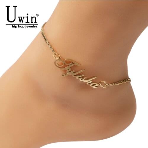 Uwin Name bracelet Letters With Cuban Chain Stainless Steel DIY Personalised Initial anklets Jewelry Gift