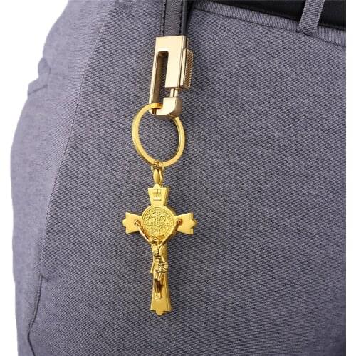 Cross Saint Benedict Medal Keychains for men brand high quality key holder Gold/Silver Color riligious key rings K101