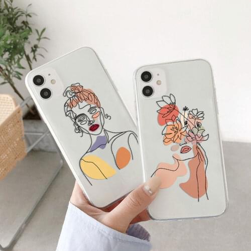 Case For Samsung Galaxy S21 Ultra S9 S10 S20 FE Plus A21S A31 A12 A10 A40 A50 A51 A70 A71 A32 A52 A72 TPU Art Line Women Cover