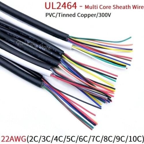 1M Sheathed Wire Cable 22AWG Channl Audio Line 2 3 4 5 6 7 8 9 10 Cores Insulated Soft Copper Cable Signal Control Wire UL2464