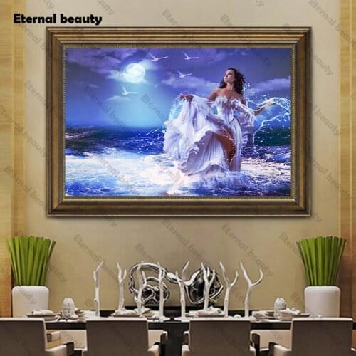 Beauty 5D Diamond Painting Embroidery Mosaic Wall Art Home Decoration Dreamlike Woman Dancing On The Sea Wall Pictures Artwork