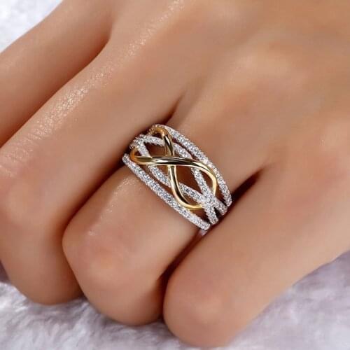 Fashion Infinity Love Rings Geometric Twist Cross Full Crystal Rhinestones Rings Wedding Engagement Ring for Woman Girls Gift