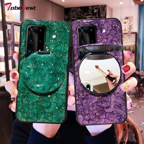 Fashion Makeup Mirror Marble Silicone Case For Huawei P40 P30 P20 Lite Pro Plus Luxury Gold Foil Mobie Phone Cover