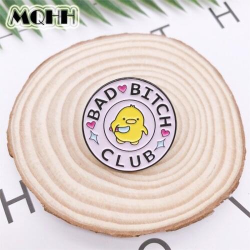 Cartoon cute pink round enamel brooch love yellow duck Club pins alloy badge clothes bag accessories sweet jewelry gift for kid