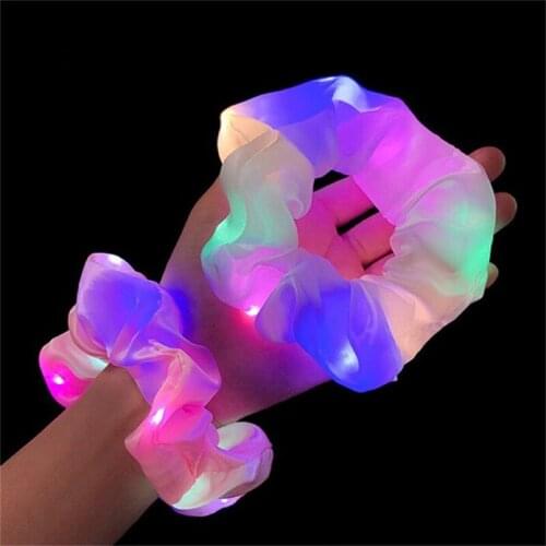 New Arrival Girls LED Luminous Scrunchies Hairband Ponytail Holder Headwear Elastic Hair Bands Solid Color Hair Accessories