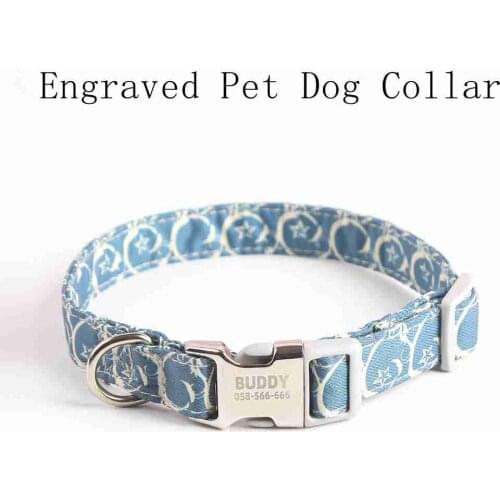 Personalized Nylon Pet Dog Collar Custom Nameplate ID Collars For Small Medium Large Dogs Name Telephone Number Engraved