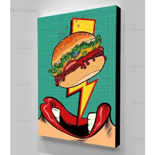 Hd Printing Eating Hamburger Posters Modular Canvas Painting Modern Home Decoration Wall Art Pictures for Living Room Print