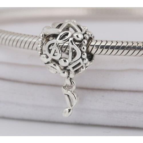 S925 Silver Bead DIY Jewelry Music Treble Cle Dangle Charm fit Pandora Bracelet Bangle