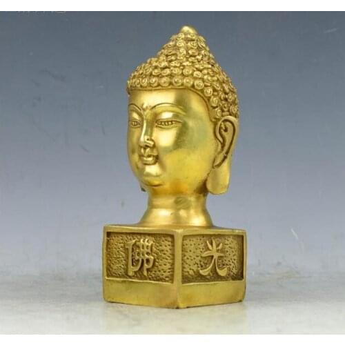 SCY 1024+++Pure brass Buddha head decoration with pedestal portraiT