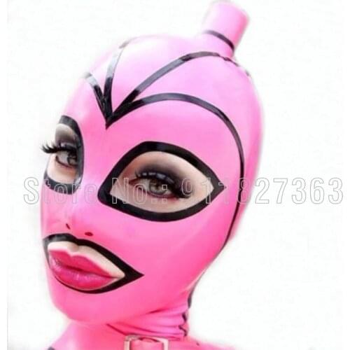 Sexy Handmade Latex Customized size mask hoods back zipper Fetish Pink Hood