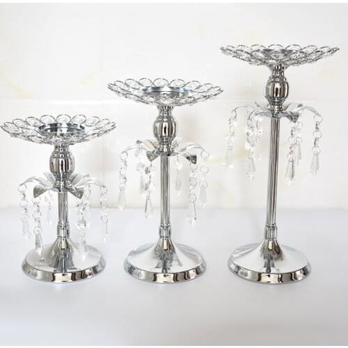 Silver Decorative Candle Holders Crystal Wedding Table Centerpieces Flower Vase Candlelight Dinner Lantern Holder Candelabros