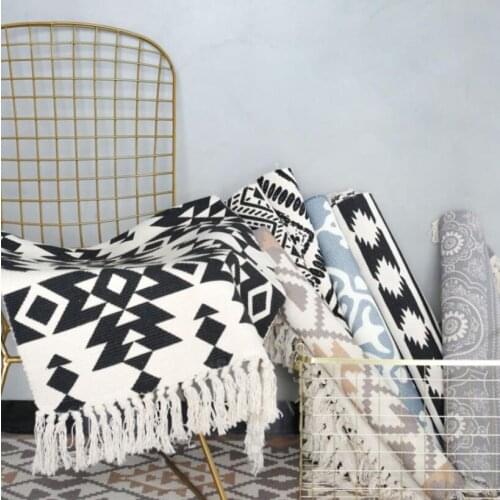 Nordic Tassel Knitted Turkish Carpet For Living Room Kilim Cotton Rug Weave Area Rug Hand Made Carpets Bohemia Geometric Mat