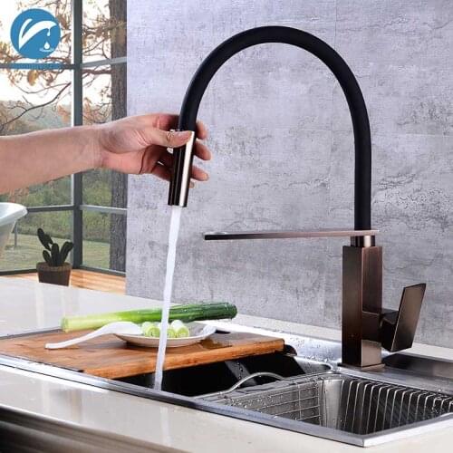 Pull Down Kitchen Faucet Single Lever Deck Mounted Flexible Black Pipe Kitchen Mixer Crane Taps Cold Hot Water Tap Kitchen Tap
