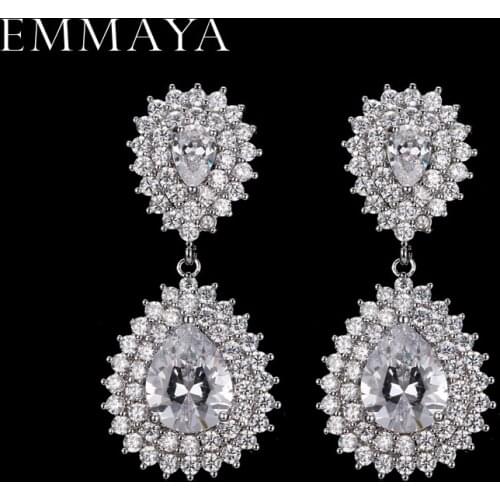 EMMAYA New Fashion Women/Girls Earring Silver Color AAA CZ Nice Pierced Dangle Drop Earrings Wedding Jewelry Gifts
