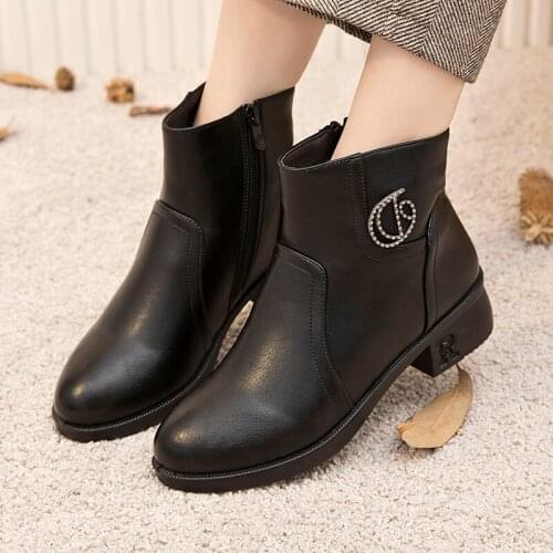 Winter plush thick-heeled non-slip womens cotton boots warm short-tube ankle womens boots low-heeled womens snow boots