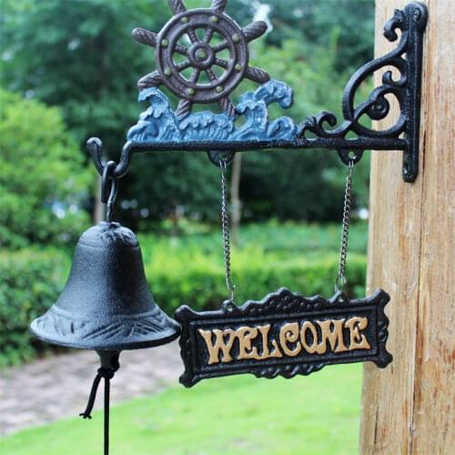 Nautical Ship Wheel Welcome Dinner Bell Wall Mounted Cast Iron Wall Hanging Bell Doorbell Vintage Home Decoration Marine Style