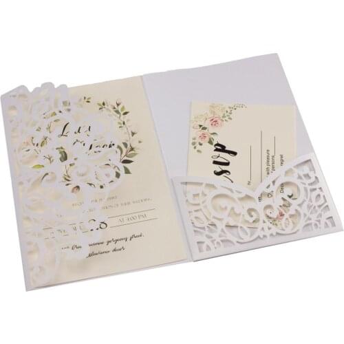 1pcs Gray Gold Tiffany Navy Blue Vine Vantage Tri-fold Shinny Glitter Paper Laser Cut Pocket Wedding Invitation Cards Envelope