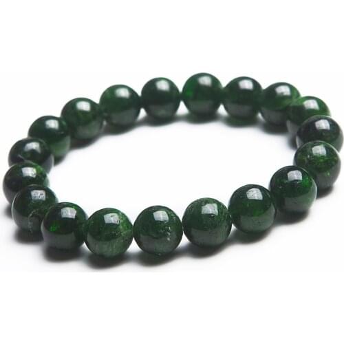 10mm Genuine Natural Green Diopside Semi Precious Stone Women Lady Stretch Charm Round Beads Bracelet
