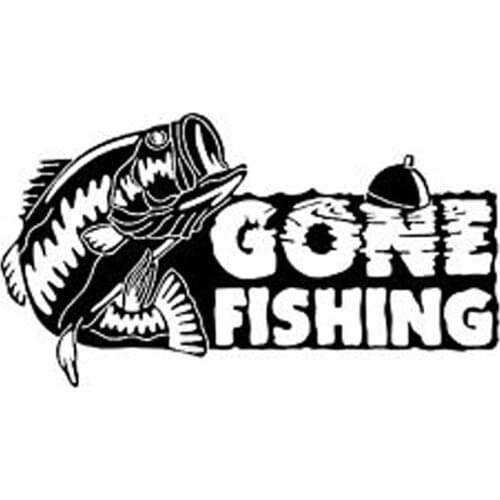 16CM*9CM Gone Fishing Bass Fish Car Boat Truck Vinyl Decal Sticker Car Sticker Black/Sliver C8-0059