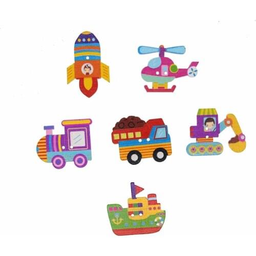 30PCs Wooden Buttons Vehicle Shape Colorful Scrapbooking Sewing Accessories DIY Craft 2 Holes 23-36mm.JS2007