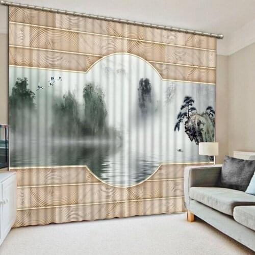 3D Curtain Fashion Customized Curtain Decoration Wood Grain Ink Landscape Curtains For Bedroom Blackout Shade Window Curtains
