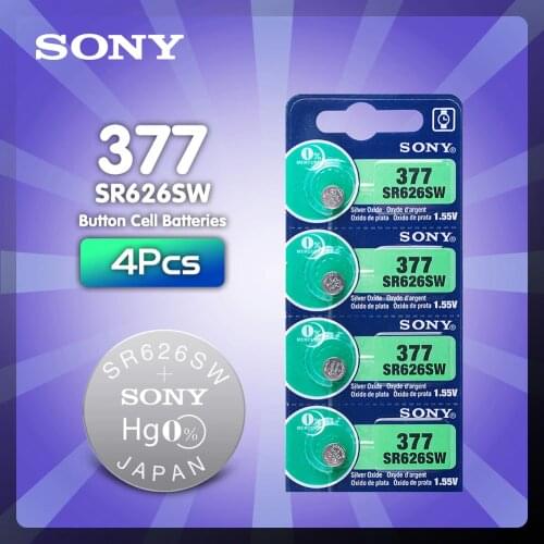 4PCS/lot For Sony Original 1.55V AG4 377A 377 LR626 SR626SW SR66 LR66 button cell Watch Coin Battery Silver Oxide MADE IN JAPAN