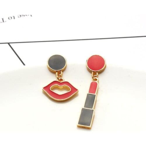 Funny Lip-Lipstick Asymmetric Enamel Earrings Womens Fashion Creative Domineering Ear Jewelry Gifts Prom Party Accessories