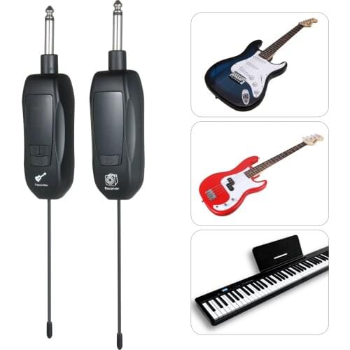 UHF Wireless Transmitter & Receiver 6.35mm Standard Audio Plug Wireless System for Electric Guitar Bass Piano