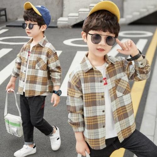 Boys blouses 3-15T kids spring cotton shirt teenage clothes baby boys autumn warm shirt big kids plaid shirt boys casual jacket