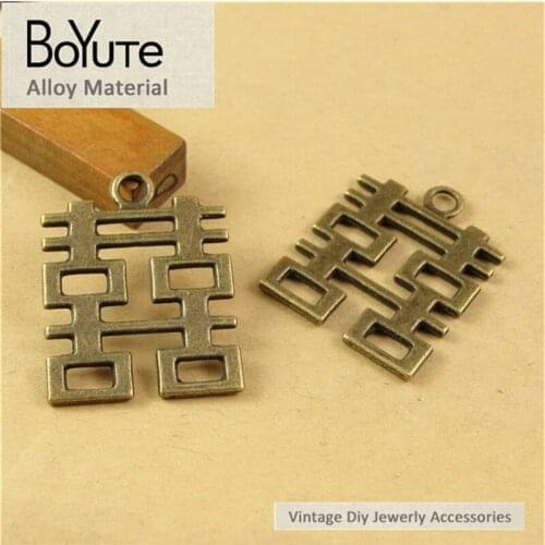 BoYuTe (40 Pieces/Lot) 24*31MM Wholesale Antique Bronze Plated Zinc Alloy Xi Pendants Diy Jewelry Making Accessories