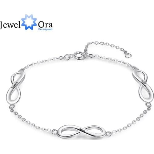 JewelOra Personalized Engravable 3 Infinity Bracelets for Women Customized Name Family Bracelet Anniversary Gifts for Mother